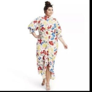 Rixo X Target Dress 28W/30W Plus Mock Neck Cascade Ruffle Rayon Crepe Floral NWT